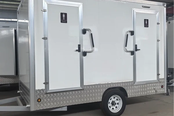 2 stall restroom trailer manufactured for rental and event use