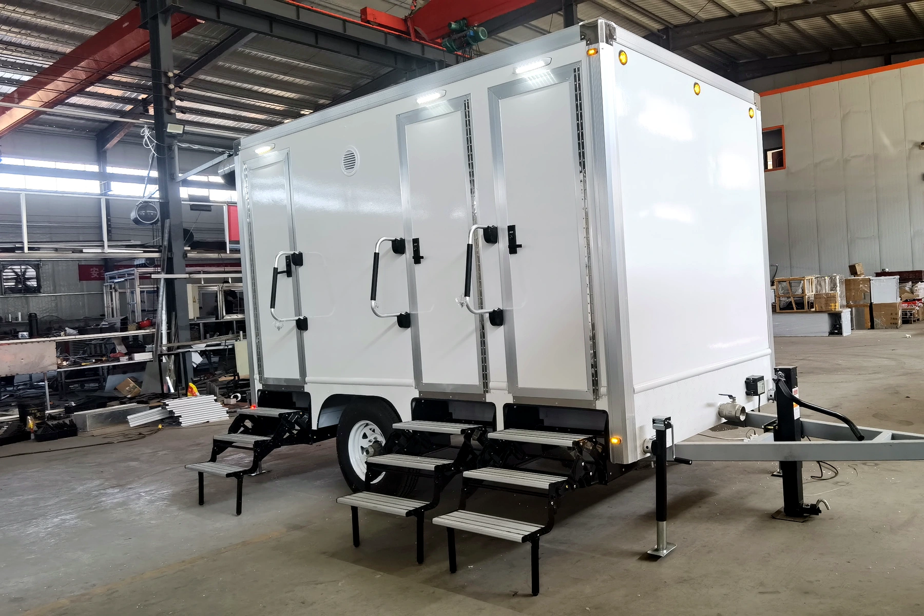 3 stall restroom trailer custom gray white exterior