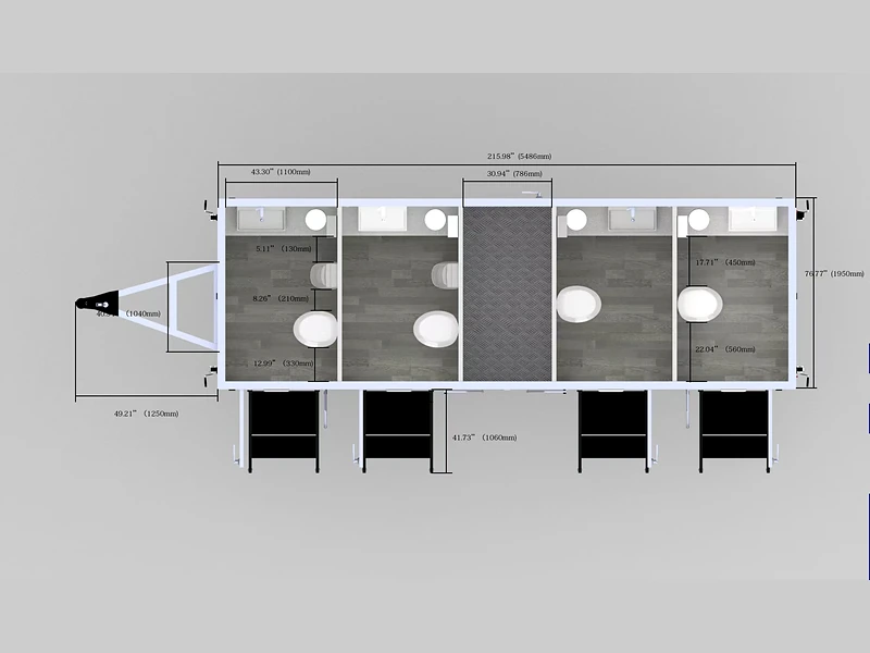 4 Stall Restroom Trailer Floor Plan