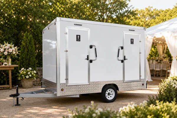 Restroom trailer used for weddings and outdoor events
