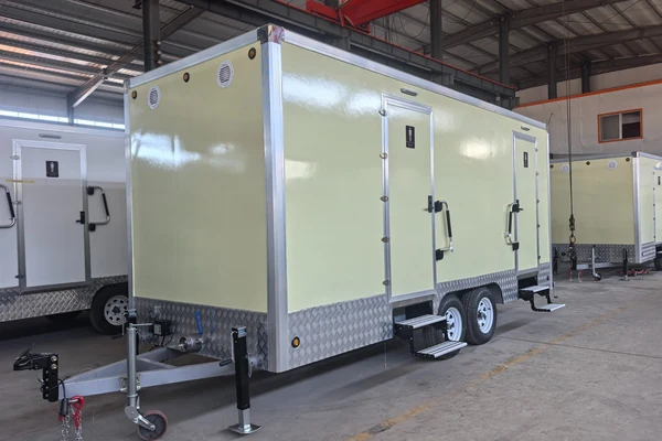 Multi-stall restroom trailer with separate men’s and women’s sections