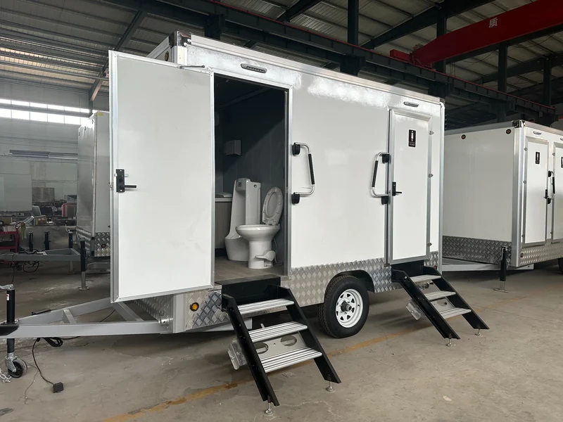 Factory-built mobile restroom trailers for rental fleets and event companies