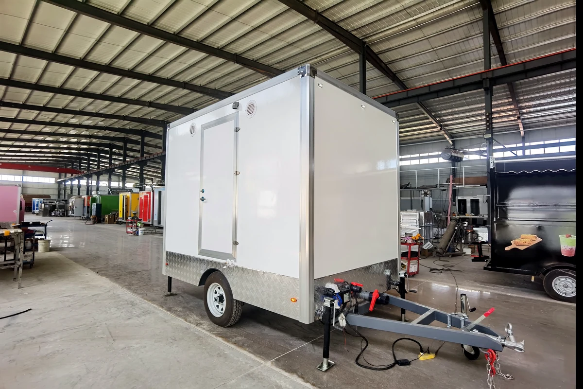 2 station restroom trailer side view with two doors