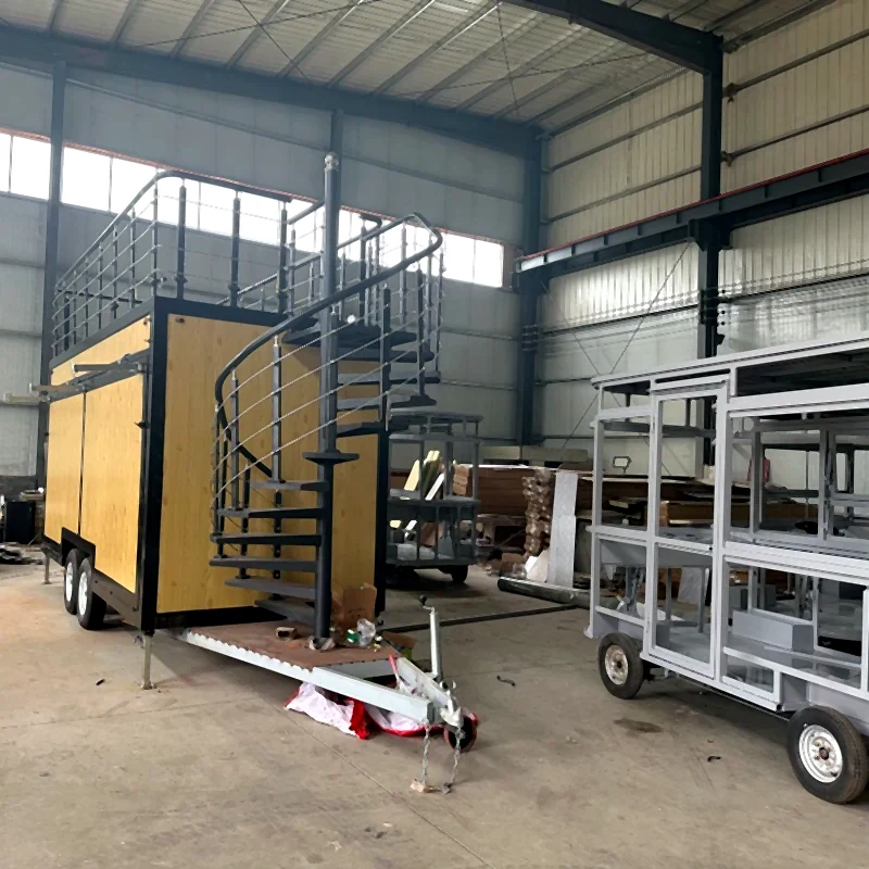 Custom trailer frame platform stairs and guardrails under fabrication